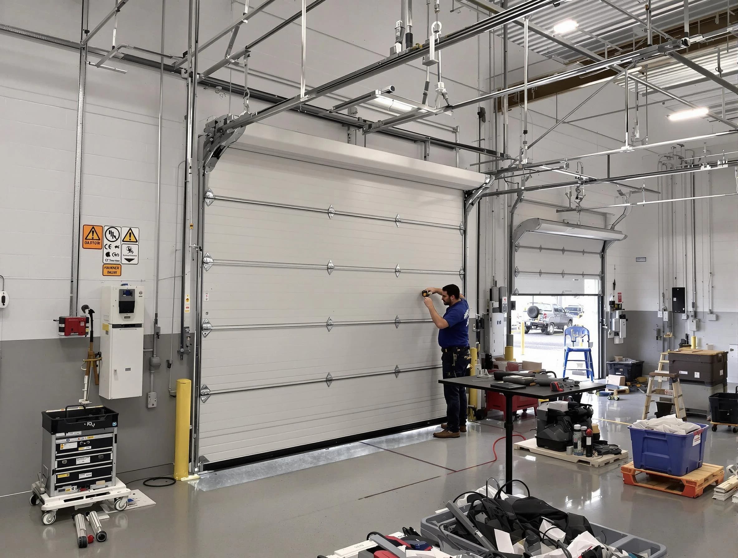 Commercial garage door repair being performed by Manville Garage Door Repair expert in Manville