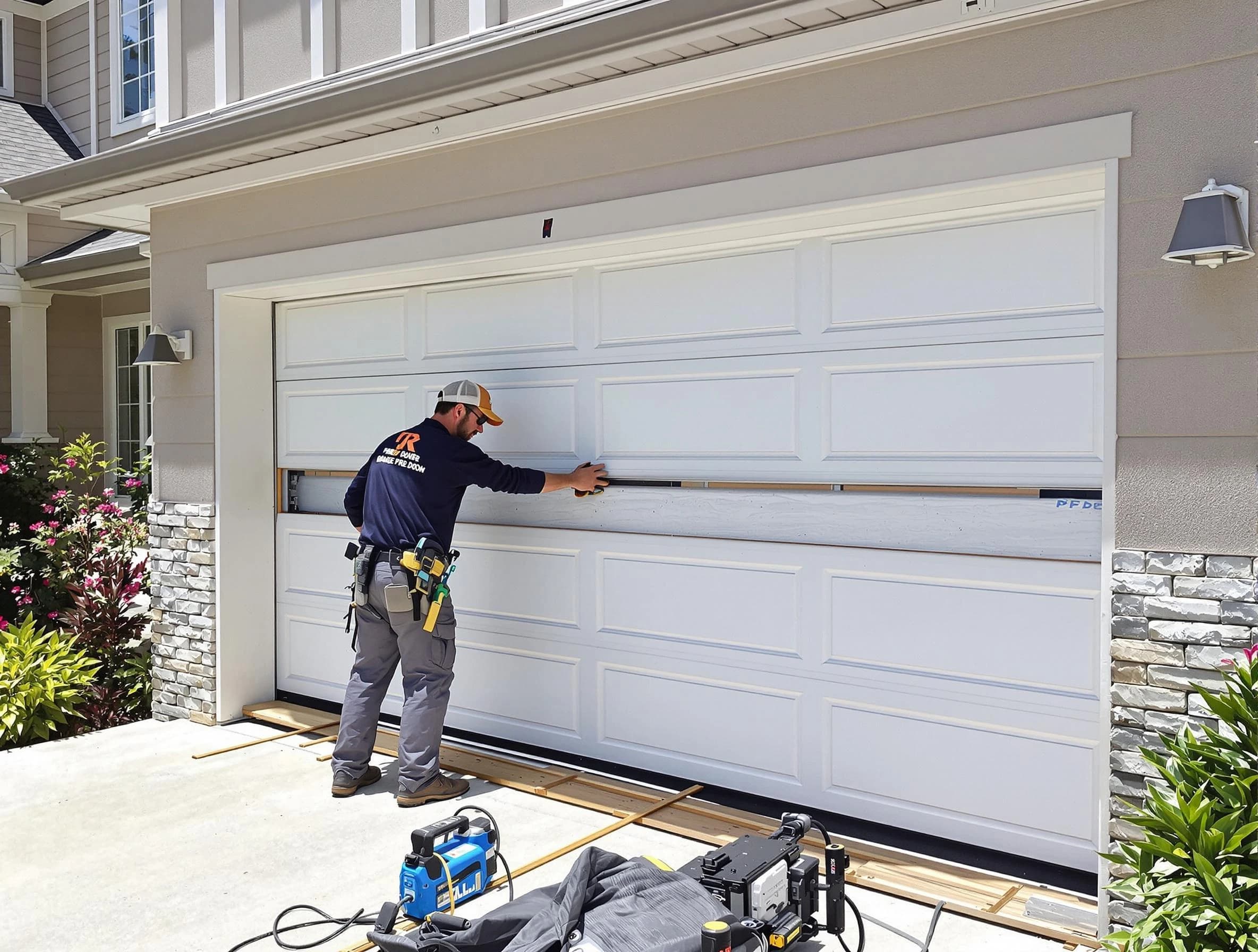 Manville Garage Door Repair team performing complete garage door replacement at Manville residence