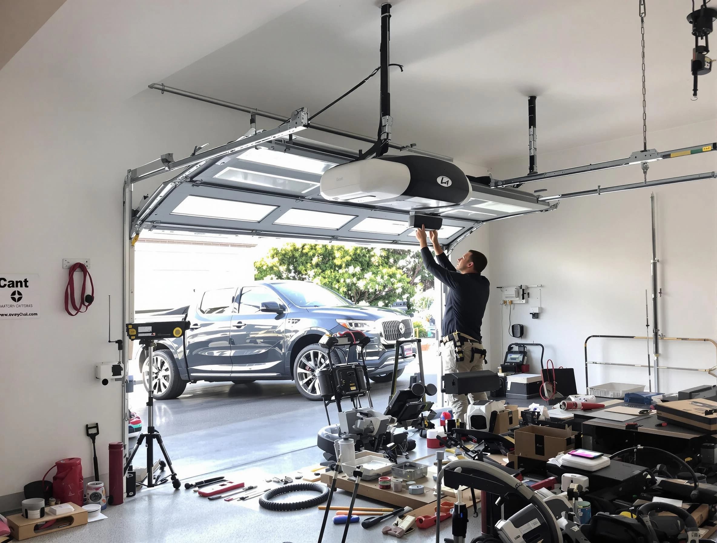 Manville Garage Door Repair specialist installing smart garage door opener system in Manville home