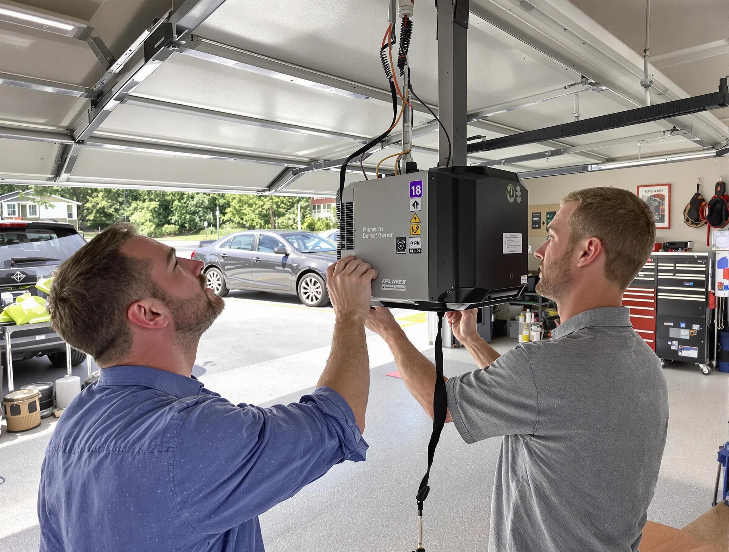 Manville Garage Door Repair technician installing garage door opener in Manville