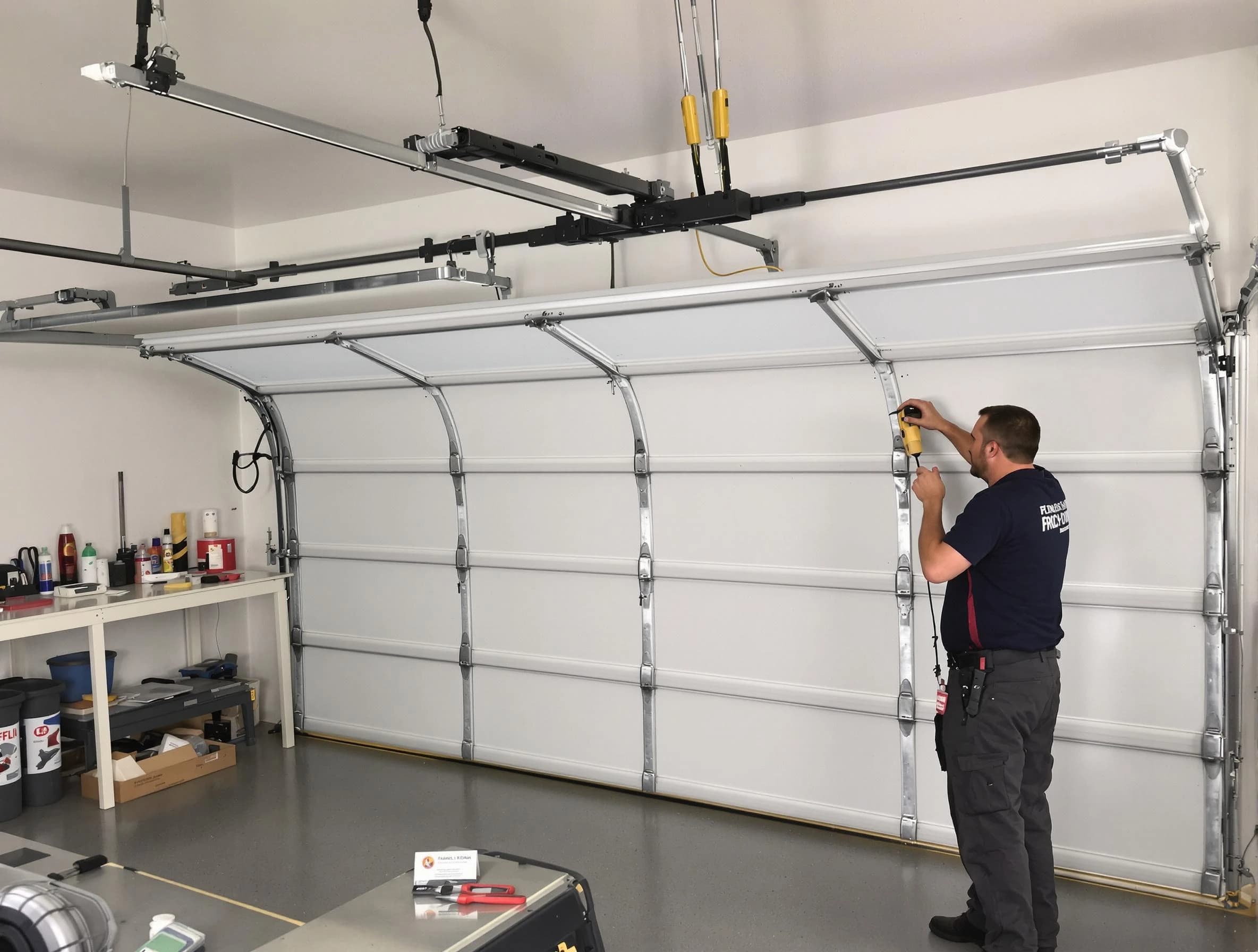 Manville Garage Door Repair certified technician performing overhead door system repair in Manville