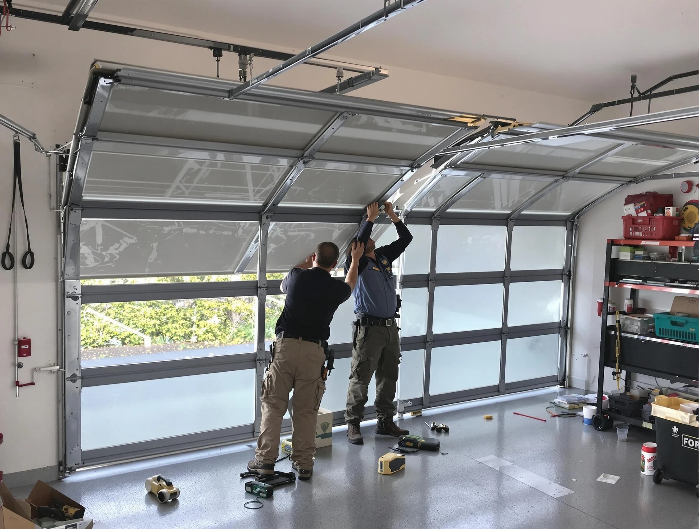 Manville Garage Door Repair expert performing precise panel replacement on Manville garage door