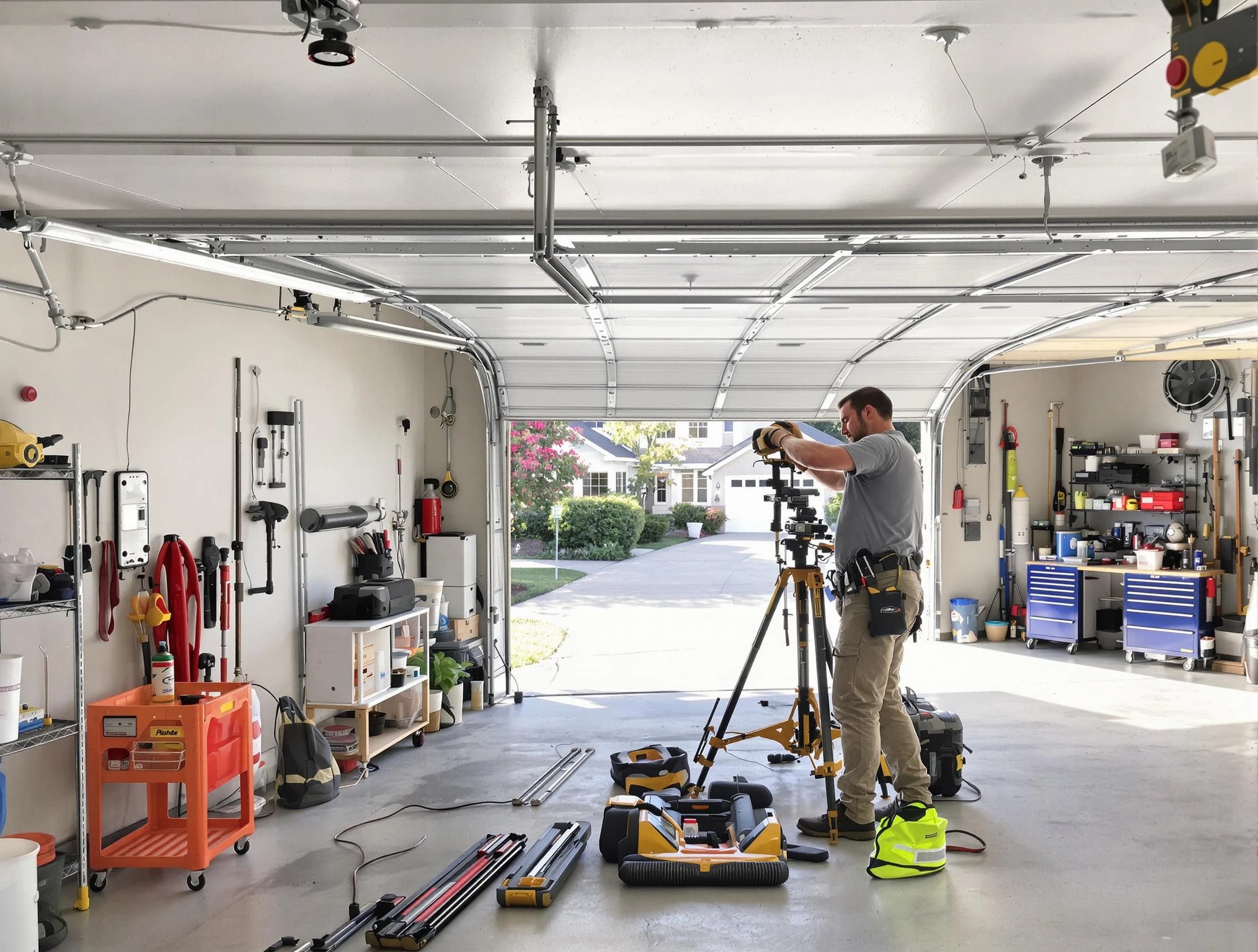 Manville Garage Door Repair specialist performing laser-guided track alignment in Manville